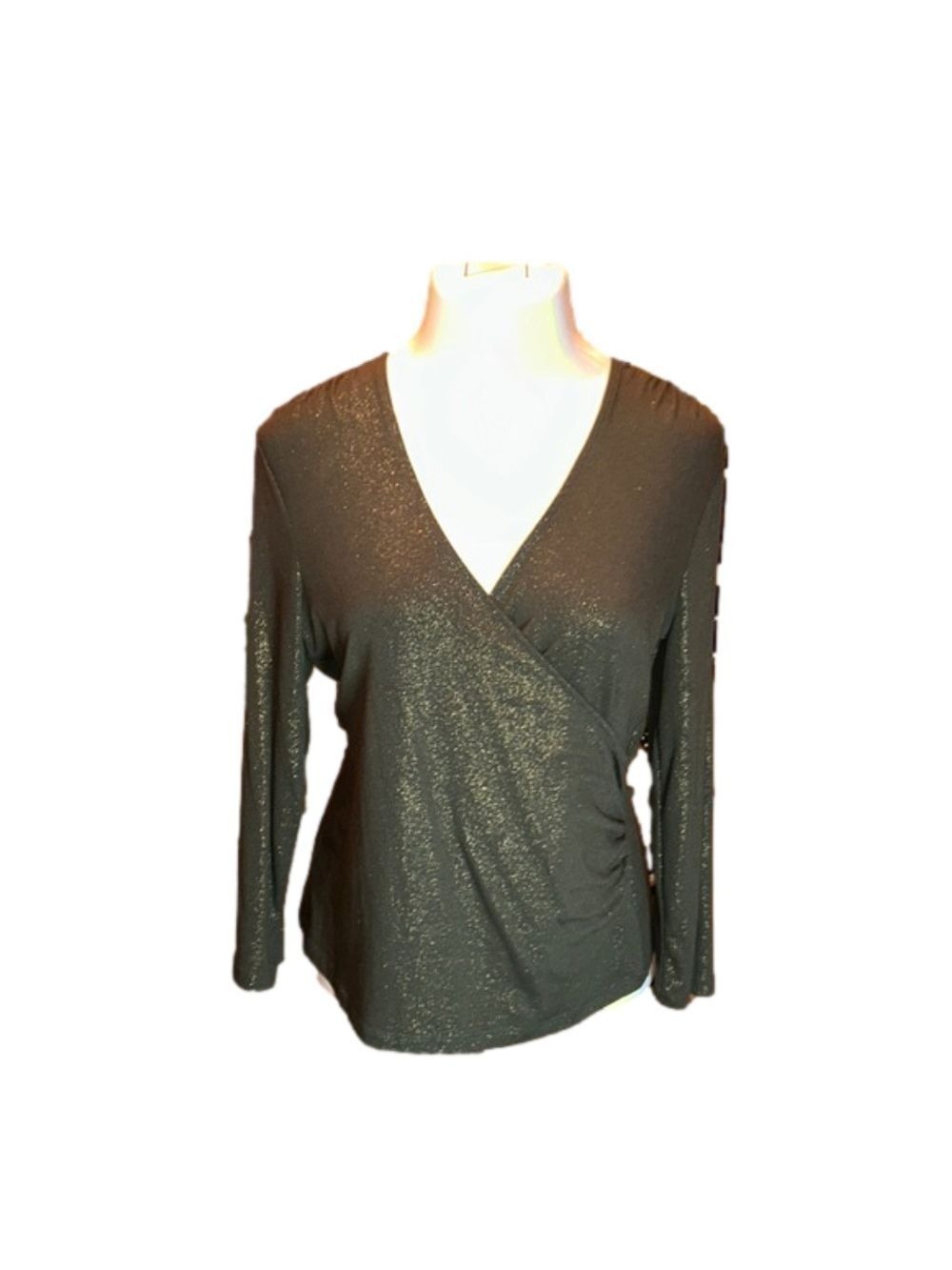 JONES NEW YORK COLLECTION Brown w/ Gold Glittery Tone Sexy Wrap Top Size M